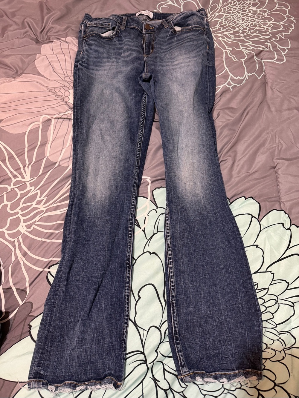 BKE Women's Dark Blue Flare Jeans with Faded Detail
